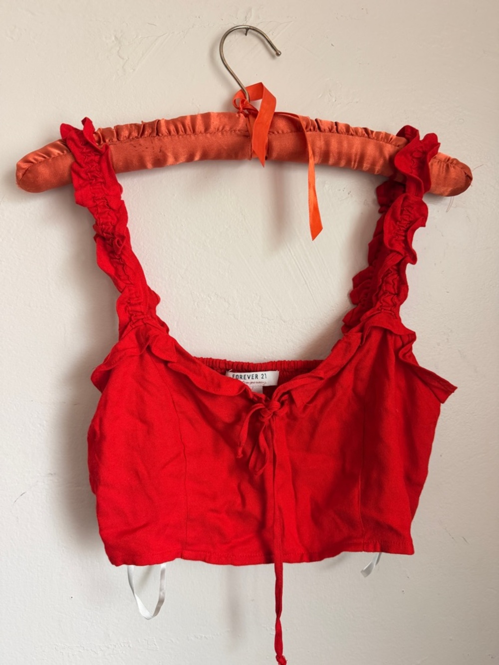 Forever 21 Red Ruffled Tie-Front Crop Tank